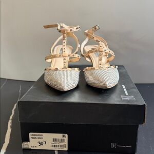 INC International Concepts Women's Silver and Gold Studded Heels